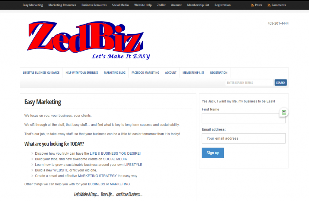 Current ZedBiz website